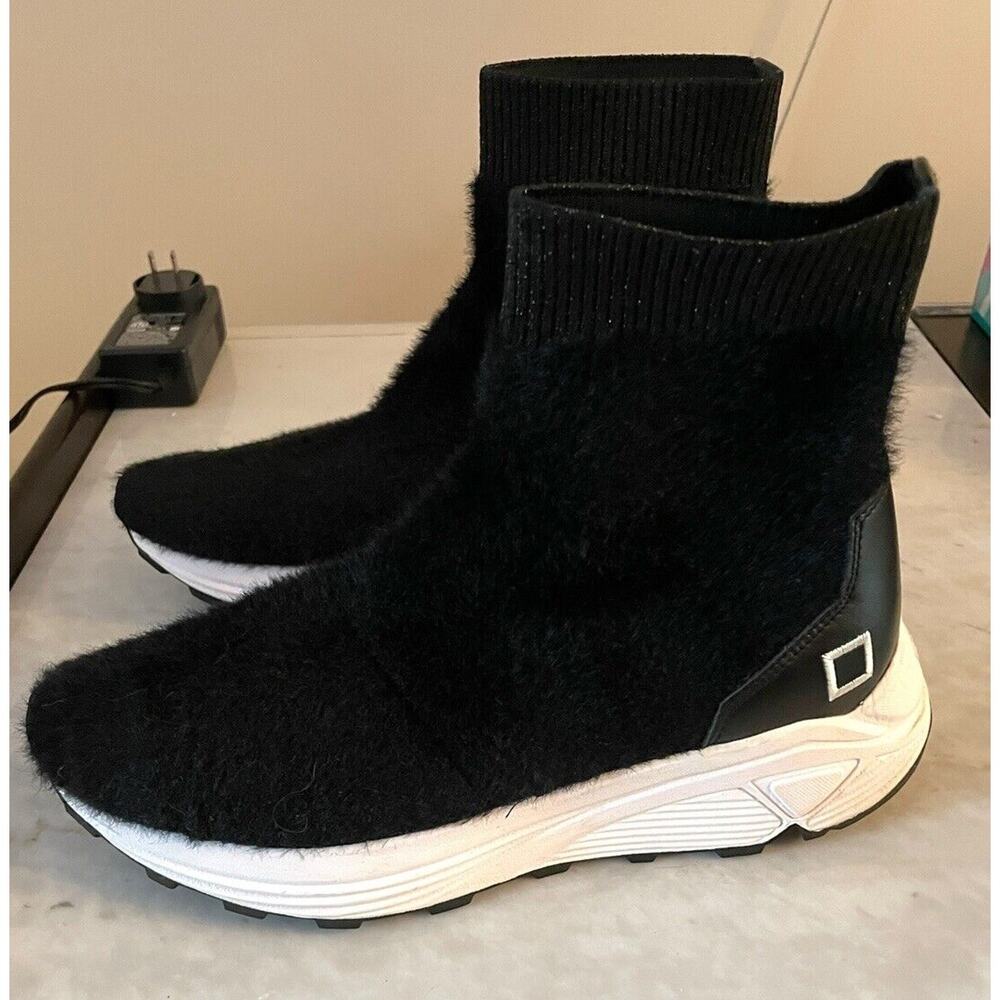 D.A.T.E. Mohair Sock High-Top Sneakers Women Size 8 Black Fuzzy Vibram Funky